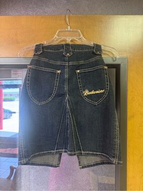 Budweiser Dark Blue Denim Skirt with Gold Stitching
